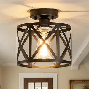 Black Modern Farmhouse Metal Semi Flush Mount Ceiling Light Fixture 8.7 in