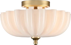 DIRYZON Modern Gold Flush Mount Ceiling Light with Milky Glass Shade DIRYZON Modern Gold Flush Mount Ceiling Light with Milky Glass Shade