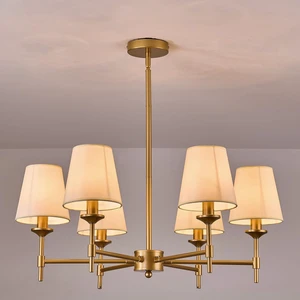 Gold Chandelier with Shades 6 Light Ceiling Light Fixture with Linen Fabric Farmhouse Pendant Lights for Bedroom Kitchen Dining Room Living Room Foyer Gold Chandelier with Shades 6 Light Ceiling Light Fixture with Linen Fabric Farmhouse Pendant Lights for Bedroom Kitchen Dining Room Living Room Foyer