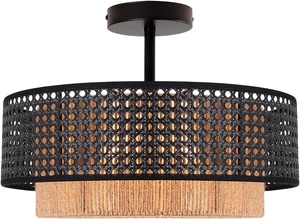 Boho Rattan Semi-Flush Mount Ceiling Light Fixture Boho Rattan Semi-Flush Mount Ceiling Light Fixture
