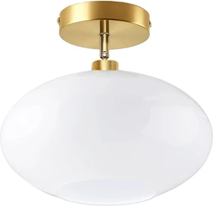 Semi Flush Mount Ceiling Light,Globe Milk Glass Light Fixture