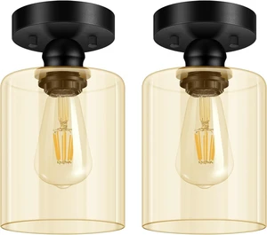 Boostarea Semi Flush Mount Ceiling Light,2 Pack Industrial Hanging Ceiling Pendant Lamp With Glass Shade, Farmhouse Light Fixture for Porch Hallway Corridor Kitchen Bathroom Bedroom, Bulb Not Included Boostarea Semi Flush Mount Ceiling Light,2 Pack Industrial Hanging Ceiling Pendant Lamp With Glass Shade, Farmhouse Light Fixture for Porch Hallway Corridor Kitchen Bathroom Bedroom, Bulb Not Included