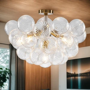 Bubble Chandelier Light Fixture,Dia 24" Gold Bubble Ball Swirled Semi Flush Mount Ceiling Light Fixture,Bubble Glass Chandelier for Dining room,Living room,Bedroom (JR1595:White+Gold, 24"Dia) Bubble Chandelier Light Fixture,Dia 24" Gold Bubble Ball Swirled Semi Flush Mount Ceiling Light Fixture,Bubble Glass Chandelier for Dining room,Living room,Bedroom (JR1595:White+Gold, 24"Dia)