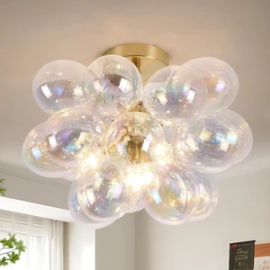 Modern Semi Flush Mount Bubble Chandelier with 17 Colorful Glass Globes Modern Semi Flush Mount Bubble Chandelier with 17 Colorful Glass Globes