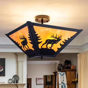 TOCHIC Rustic Ceiling Light, Vintage Semi Flush Mount Cabin Light Fixture TOCHIC Rustic Ceiling Light, Vintage Semi Flush Mount Cabin Light Fixture