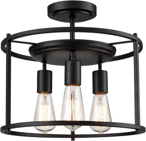 Moose Farmhouse Semi Flush Mount Ceiling Light Matte Black 3-Light