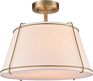 Semi Flush Mount Ceiling Light with Gold Metal Fabric Drum Shade Semi Flush Mount Ceiling Light with Gold Metal Fabric Drum Shade