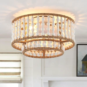 Boho Flush Mount Light Fixture Farmhouse, 3-Light Rustic Hallway Lights, Small White Bead Chandelier for Kitchen Entryway Laundry Nursery Boho Flush Mount Light Fixture Farmhouse, 3-Light Rustic Hallway Lights, Small White Bead Chandelier for Kitchen Entryway Laundry Nursery