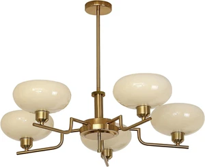Mid Century Hanging Modern Chandelier, 5-Light Sputnik Globe Glass Ceiling Light Fixture Adjustable Hanging Farmhouse Chandelier with Cream Yellow Glass Shades for Dining Room Living Room Bedroom Mid Century Hanging Modern Chandelier, 5-Light Sputnik Globe Glass Ceiling Light Fixture Adjustable Hanging Farmhouse Chandelier with Cream Yellow Glass Shades for Dining Room Living Room Bedroom