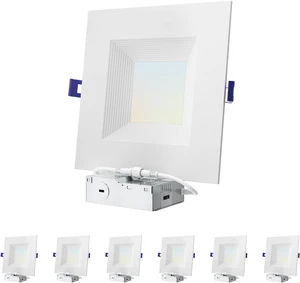 6 Inch Square Canless LED Recessed Lights,5CCT,6 Pack