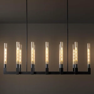 Black Farmhouse Dining Room Chandelier,Modern Linear Rectangle Chandelier