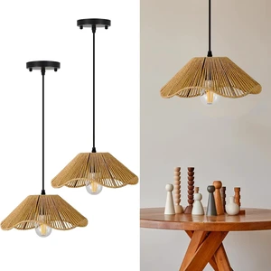 Hard Wired Rattan Pendant Lights Set of 2,Kitchen Island Pendant Lights with 12 Flower Shade,Boho Handwoven Paper Rope Rattan Ceiling Light for Living Room Dining Room Restaurant Foryer Hard Wired Rattan Pendant Lights Set of 2,Kitchen Island Pendant Lights with 12 Flower Shade,Boho Handwoven Paper Rope Rattan Ceiling Light for Living Room Dining Room Restaurant Foryer