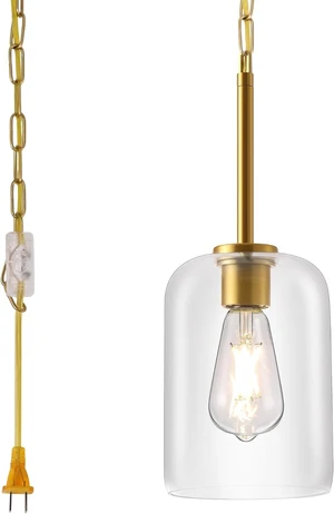 Plug in Pendant Light with Clear Glass Shade, 15FT Cord & 11.8FT Chain, Adjustable Hanging Light, Inline On/Off Switch, Hanging Lamp for Kitchen Island, Bedroom, Dining Room, Living Room Plug in Pendant Light with Clear Glass Shade, 15FT Cord & 11.8FT Chain, Adjustable Hanging Light, Inline On/Off Switch, Hanging Lamp for Kitchen Island, Bedroom, Dining Room, Living Room