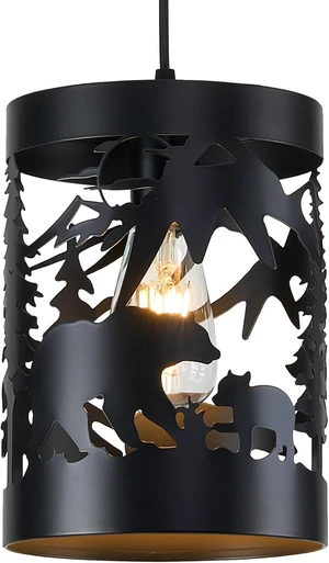 Rustic Bear Pendant Light, 1-Light E26 Metal Cage Rustic Bear Pendant Light, 1-Light E26 Metal Cage