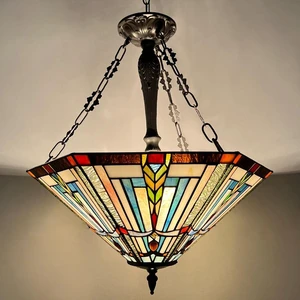Tiffany Pendant Light Fixtures 22" Large Stained Glass Hanging Lamp