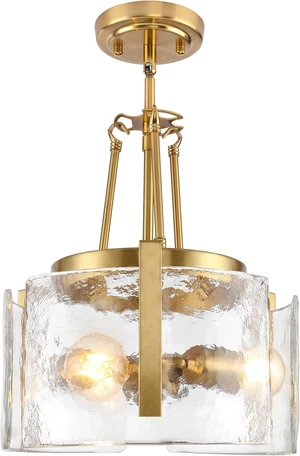 kudos 3-Light Brushed Gold Semi Flush Mount Ceiling Light, KDCL18-GD