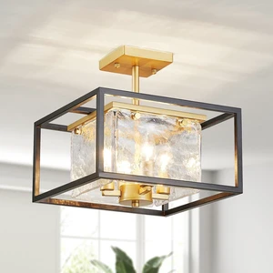 Modern 4-Light Chandelier Ceiling Light, Handmade Glass Gold Ceil Light Fixture for Dining Room, Living Room, Bedroom, Gold Canopy and Black Frame, E12 Socket, L13inch*W13inch*H12.2inch Modern 4-Light Chandelier Ceiling Light, Handmade Glass Gold Ceil Light Fixture for Dining Room, Living Room, Bedroom, Gold Canopy and Black Frame, E12 Socket, L13inch*W13inch*H12.2inch
