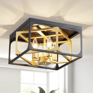 Modern 4-Light Chandelier Ceiling Light, Gold Ceil Light Fixture for Dining Room, Living Room, Bedroom, Black Canopy and Gold Frame, E12 Socket, L12.6inch * W12.6inch * H10.7inch Modern 4-Light Chandelier Ceiling Light, Gold Ceil Light Fixture for Dining Room, Living Room, Bedroom, Black Canopy and Gold Frame, E12 Socket, L12.6inch * W12.6inch * H10.7inch
