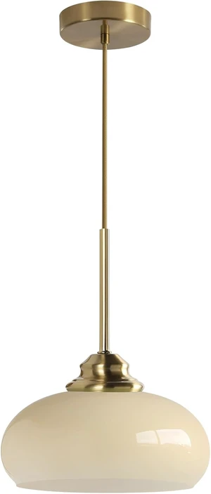 KCO Modern Brushed Brass 7.9 Cream Yellow Dome Glass Pendant Light Fixture