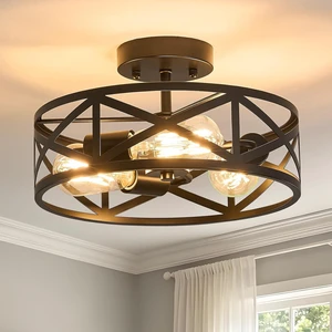 Black Modern Farmhouse Metal Semi Flush Mount Ceiling Light Fixture 12.6 in