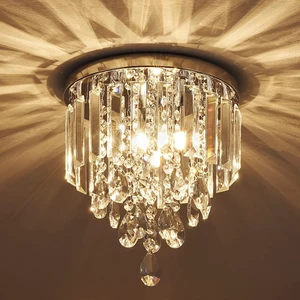 Modern Crystal Chandelier Light Fixture 3-Lights,Crystal Flush Mount Ceiling Light Chrome,10 Inches Mini Chandelier for Living Room,Bedroom,Kitchen,Hallway,G9 Bulb Base Modern Crystal Chandelier Light Fixture 3-Lights,Crystal Flush Mount Ceiling Light Chrome,10 Inches Mini Chandelier for Living Room,Bedroom,Kitchen,Hallway,G9 Bulb Base