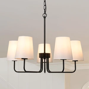 Black Chandelier Dining Room Light Fixture, 5-Light Farmhouse Chandelier White Fabric Shade, Modern Industrial Hanging Light Fixture for Kitchen, Bedroom, Dining Room (E26 Base) Black Chandelier Dining Room Light Fixture, 5-Light Farmhouse Chandelier White Fabric Shade, Modern Industrial Hanging Light Fixture for Kitchen, Bedroom, Dining Room (E26 Base)