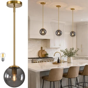 Bagood 6 Inch Globe Pendant Light Gold Globe Pendant Lights Kitchen Island Mid Century Light Fixture with Gray Clear Glass Contemporary Adjustable Hanging Lights for Dining Room (Bulb Included) Bagood 6 Inch Globe Pendant Light Gold Globe Pendant Lights Kitchen Island Mid Century Light Fixture with Gray Clear Glass Contemporary Adjustable Hanging Lights for Dining Room (Bulb Included)