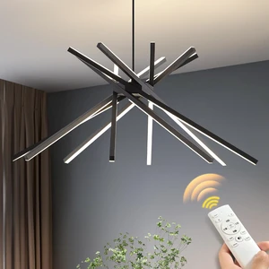 Modern Sputnik LED Chandelier,Black Dimmable Hanging Pendant Light