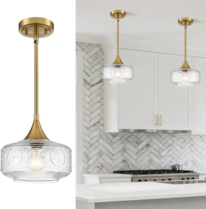 DAYCENT Clear Glass Pendant Lights 9.25" Gold Schoolhouse Hanging Lighting