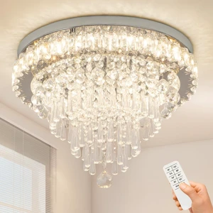 FRIXCHUR 17.7" Dimmable Crystal Chandelier LED Ceiling Light Fixture Remote FRIXCHUR 17.7" Dimmable Crystal Chandelier LED Ceiling Light Fixture Remote