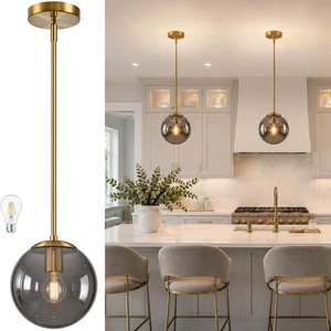 Bagood 8 Inch Globe Pendant Light Gold Globe Pendant Lights Kitchen Island Mid Century Light Fixture with Gray Clear Glass Contemporary Adjustable Hanging Lights for Dining Room (Bulb Included) Bagood 8 Inch Globe Pendant Light Gold Globe Pendant Lights Kitchen Island Mid Century Light Fixture with Gray Clear Glass Contemporary Adjustable Hanging Lights for Dining Room (Bulb Included)