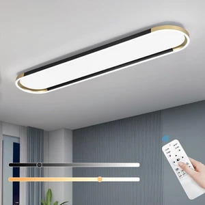 ADISUN 39in Linear Ceiling Light, LED Flush Mount Ceiling Lamp with Remote Control, Dimmable, Color Changing Black Gold Lighting Fixture with Down Lighting for Living Room Kitchen Bedroom Hallway