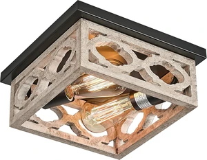 Farmhouse Flush Mount Ceiling Light, 10.5 Square Vintage Rustic Distressed White & Matte Black, MDF Shade Fixture for Livingroom, Bedroom, Kitchen, Hallway, Entryway, 2-Light E26 Farmhouse Flush Mount Ceiling Light, 10.5 Square Vintage Rustic Distressed White & Matte Black, MDF Shade Fixture for Livingroom, Bedroom, Kitchen, Hallway, Entryway, 2-Light E26