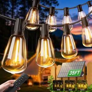 OHLUX 35FT Solar Globe String Lights Outdoor, Waterproof Solar Patio Lights with Remote, 17 Shatterproof LED Filament ST38 Bulbs, 2200K Soft White Dimmable Edison Hanging Lights for Gazebo Deck OHLUX 35FT Solar Globe String Lights Outdoor, Waterproof Solar Patio Lights with Remote, 17 Shatterproof LED Filament ST38 Bulbs, 2200K Soft White Dimmable Edison Hanging Lights for Gazebo Deck