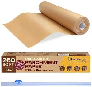 Unbleached Parchment Paper for Baking, 15 in x 210 ft, 260 Sq.Ft, Heavy Duty Baking Paper with Slide Cutter, Non-stick Brown Parchment Paper Roll for Cooking, Air Fryer, Steaming, Baking Bread Unbleached Parchment Paper for Baking, 15 in x 210 ft, 260 Sq.Ft, Heavy Duty Baking Paper with Slide Cutter, Non-stick Brown Parchment Paper Roll for Cooking, Air Fryer, Steaming, Baking Bread