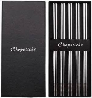 5 Pairs Chopsticks Reusable, 18/10 Stainless Steel Metal Chopsticks | Laser Engraved Non-Slip Chop Sticks, Dishwasher Safe Japanese Korean Chopsticks for Eating, 9.45 Inch/24cm, Gift Set, Sliver 5 Pairs Chopsticks Reusable, 18/10 Stainless Steel Metal Chopsticks | Laser Engraved Non-Slip Chop Sticks, Dishwasher Safe Japanese Korean Chopsticks for Eating, 9.45 Inch/24cm, Gift Set, Sliver