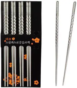 5 Pairs Metal Steel Chopstick Stainless Steel Spiral Chopsticks | 8.8 Inches,Lightweight,Reusable Classic Style,Kitchen Dinner, swirly design,easy carry,at hot food,easy wash,Dishwasher Safe 5 Pairs Metal Steel Chopstick Stainless Steel Spiral Chopsticks | 8.8 Inches,Lightweight,Reusable Classic Style,Kitchen Dinner, swirly design,easy carry,at hot food,easy wash,Dishwasher Safe