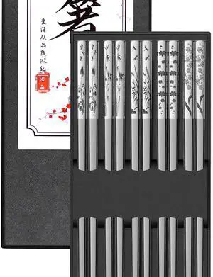 Metal Chopsticks Reusable 18/8 Stainless Steel Sleek Engraving Patterns Chop Sticks Reusable Dishwasher Safe Non-Slip Chopsticks+Flower Silver 5 Pairs Metal Chopsticks Reusable 18/8 Stainless Steel Sleek Engraving Patterns Chop Sticks Reusable Dishwasher Safe Non-Slip Chopsticks+Flower Silver 5 Pairs