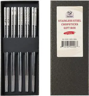 Stainless Steel Chopsticks Reusable Gift Set, 5 PairsLightweight 304 Stainless Steel Metal Chopsticks,Dishwasher Safe, Non-Slip, 9 in/22.9cm,Japanese Korean Chop Stick Ideal for Sushi, Noodles Stainless Steel Chopsticks Reusable Gift Set, 5 PairsLightweight 304 Stainless Steel Metal Chopsticks,Dishwasher Safe, Non-Slip, 9 in/22.9cm,Japanese Korean Chop Stick Ideal for Sushi, Noodles