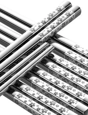 5 Pairs Metal Chopsticks Reusable 18/8 stainless steel Chopsticks Japanese Style Dishwasher Safe Lightweight Non-Slip Chop Sticks 9 1/4 Inches Present Set 5 Pairs Metal Chopsticks Reusable 18/8 stainless steel Chopsticks Japanese Style Dishwasher Safe Lightweight Non-Slip Chop Sticks 9 1/4 Inches Present Set