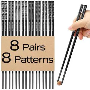 8 Pairs Metal Chopsticks Reusable Black Stainless Steel Chopsticks Set Laser Engraved Non-slip Japanese Korean Chinese Chopstick for Cooking Eating Dishwasher Safe 9.25" Chop Sticks Gift Set 8 Pairs Metal Chopsticks Reusable Black Stainless Steel Chopsticks Set Laser Engraved Non-slip Japanese Korean Chinese Chopstick for Cooking Eating Dishwasher Safe 9.25" Chop Sticks Gift Set