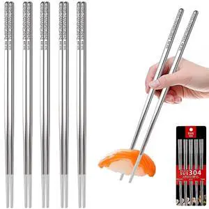 Stainless Steel Chopsticks Reusable, 5 Pairs, Silver Crack Pattern | Dishwasher Safe,18/8 Stainless Steel,Metal Chopsticks,Lightweight,Non-Slip,Laser engraving patterns Stainless Steel Chopsticks Reusable, 5 Pairs, Silver Crack Pattern | Dishwasher Safe,18/8 Stainless Steel,Metal Chopsticks,Lightweight,Non-Slip,Laser engraving patterns