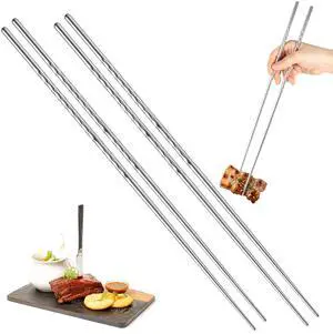 2 Pairs 15.3 Inch Cooking Chopsticks Extra Long Reusable Stainless Steel Chopsticks with Non Slip Threaded for Hot Pot, Noodle, Cooking, Frying (Silver) 2 Pairs 15.3 Inch Cooking Chopsticks Extra Long Reusable Stainless Steel Chopsticks with Non Slip Threaded for Hot Pot, Noodle, Cooking, Frying (Silver)
