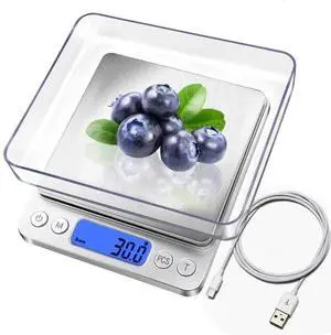 Food Scale, Rechargeable Kitchen Scale with Trays 3000g/0.1g, Mini Scale with Tare Function Digital Scale Grams and Ounces for Weight Loss, Dieting, Cooking, Meal Prep, Coffee, Jewelry Food Scale, Rechargeable Kitchen Scale with Trays 3000g/0.1g, Mini Scale with Tare Function Digital Scale Grams and Ounces for Weight Loss, Dieting, Cooking, Meal Prep, Coffee, Jewelry
