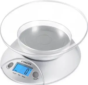Food Kitchen Scale with Bowl, 11lb/5kg, Grams and Ounces | Removable bowl with tare, backlit display, ideal for baking, meal prep, dieting and weight loss Food Kitchen Scale with Bowl, 11lb/5kg, Grams and Ounces | Removable bowl with tare, backlit display, ideal for baking, meal prep, dieting and weight loss
