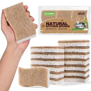 Kitchen Dish Sponges, 24 PK Non Scratch Natural Sponge for Dishes | Dual Sided Scrub Cleaning Sponges for Washing Dishes & Non-Stick Cookware, Biodegradable Dishwashing Sponge for Household Kitchen Dish Sponges, 24 PK Non Scratch Natural Sponge for Dishes | Dual Sided Scrub Cleaning Sponges for Washing Dishes & Non-Stick Cookware, Biodegradable Dishwashing Sponge for Household