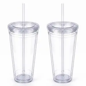 Clear Double Wall Plastic Tumbler with Lid and Straw 32 oz, 2 Pack | Wide Mouth BPA Free Large Clear Insulated Reusable Acrylic Iced Coffee To Go Cup for Loaded Tea, Water, Fit in Cupholder Clear Double Wall Plastic Tumbler with Lid and Straw 32 oz, 2 Pack | Wide Mouth BPA Free Large Clear Insulated Reusable Acrylic Iced Coffee To Go Cup for Loaded Tea, Water, Fit in Cupholder