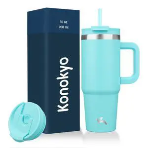 30 oz Insulated Tumbler Water Bottle with Handle, Straw Lid | BPA-free and dishwasher safe; made for gym, travel, coffee and gifting, 2 straws, cup holder friendly,Turquoise 30 oz Insulated Tumbler Water Bottle with Handle, Straw Lid | BPA-free and dishwasher safe; made for gym, travel, coffee and gifting, 2 straws, cup holder friendly,Turquoise