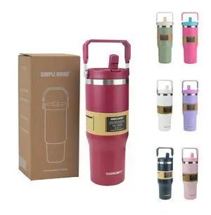 30oz Flip Straw Insulated Water Bottle with Handle, Leak Proof Stainless Steel Travel Tumbler With Lid, Double Wall Vacuum Iced Coffee Travel Mug, Sport Cup, Outside use 30oz Flip Straw Insulated Water Bottle with Handle, Leak Proof Stainless Steel Travel Tumbler With Lid, Double Wall Vacuum Iced Coffee Travel Mug, Sport Cup, Outside use