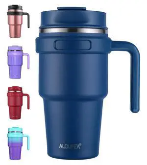 20 oz Insulated Travel Coffee Mug Tumbler with Handle and Straw | Leakproof Stainless Steel Coffee Cup with Lid, Double Wall Vacuum Ice Thermal Cup, Navy 20 oz Insulated Travel Coffee Mug Tumbler with Handle and Straw | Leakproof Stainless Steel Coffee Cup with Lid, Double Wall Vacuum Ice Thermal Cup, Navy